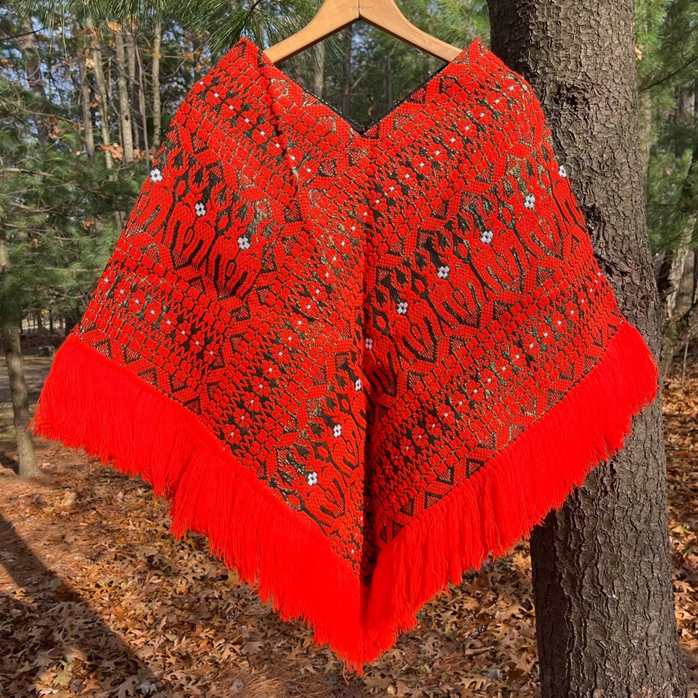 60s / 70s Kitchy Handmade Dayglo Neon Metallic Christmas Fringe Poncho